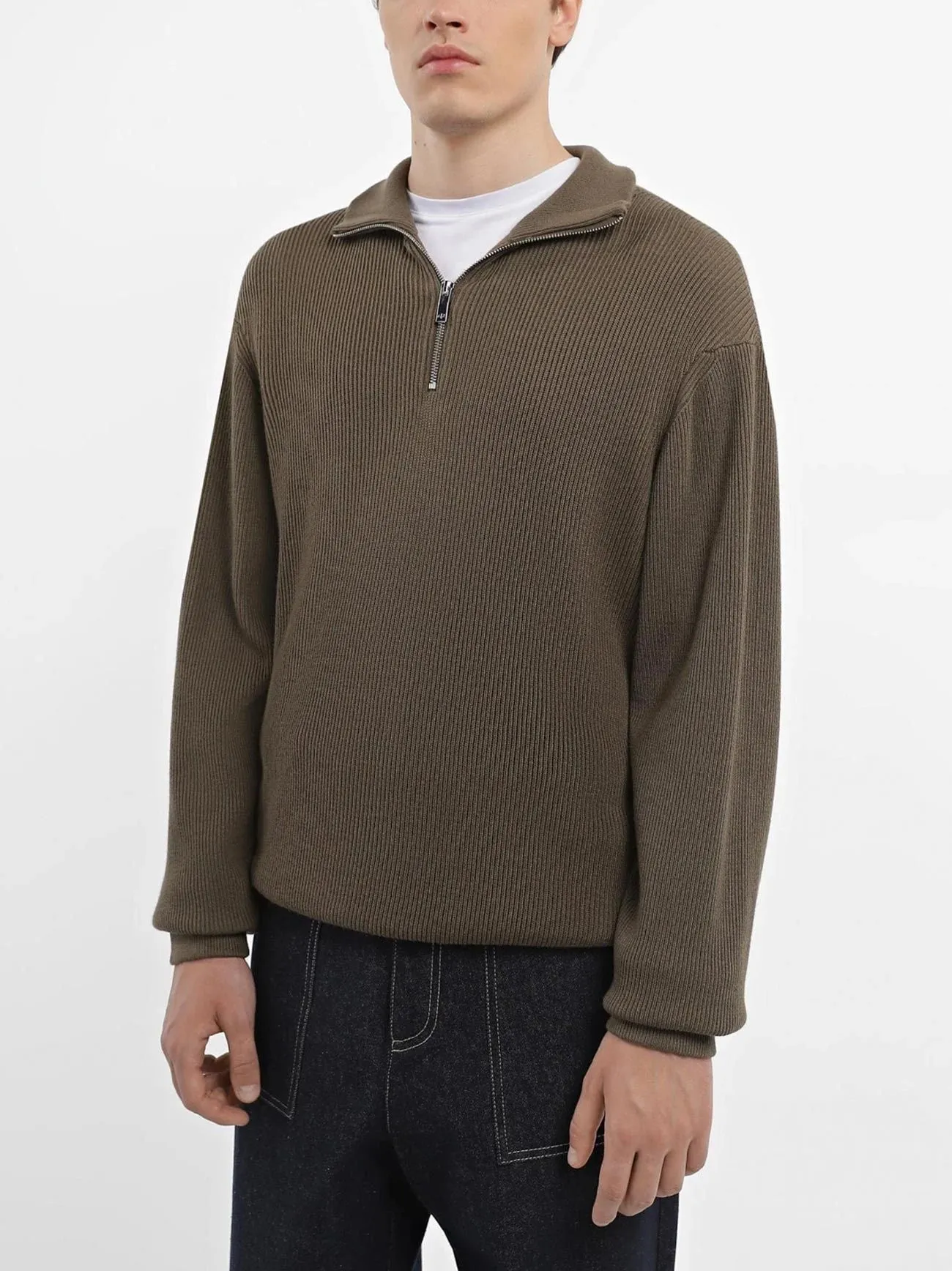Armani Exchange Mens Crocodile Quarter Zip Ribbed Pullover