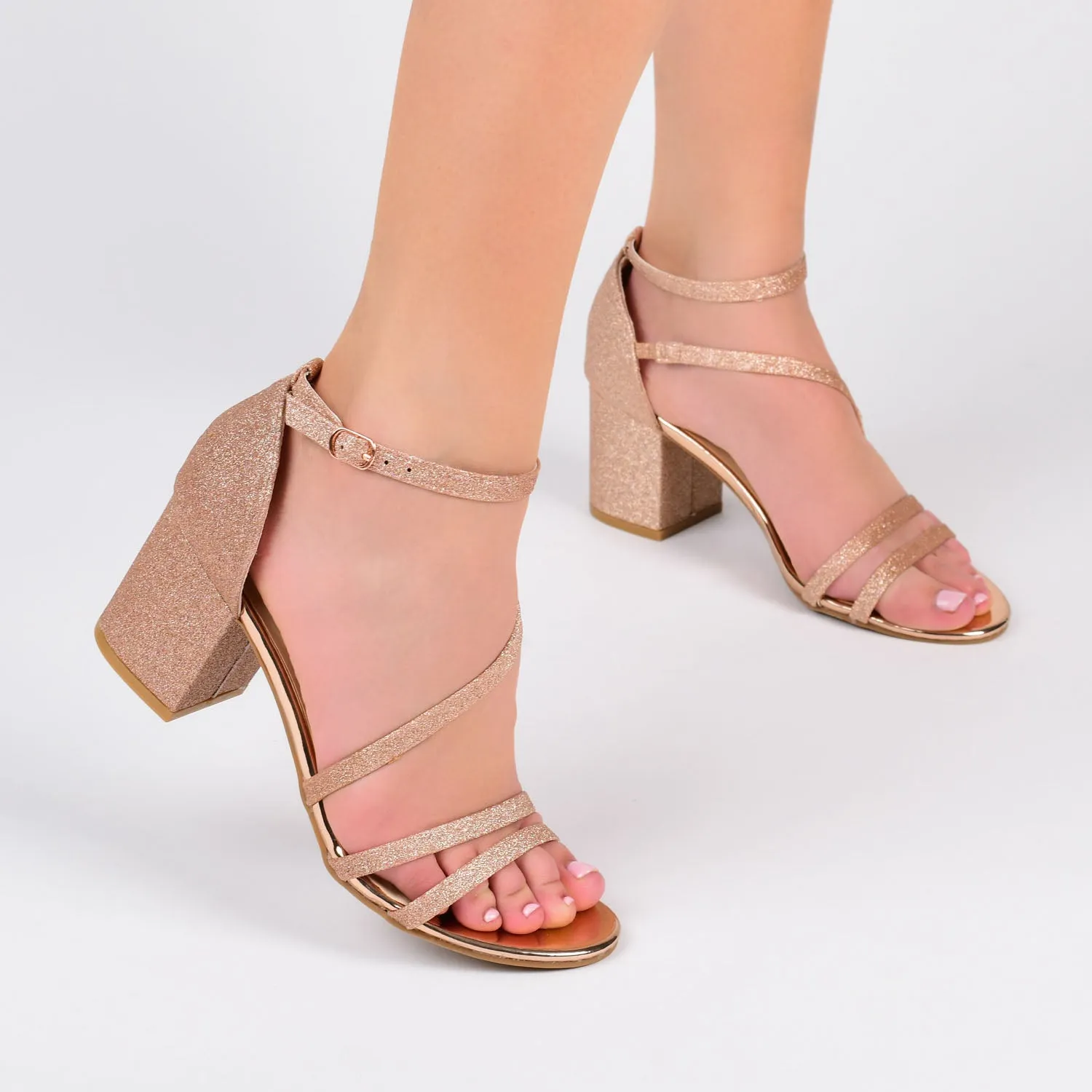BELLA STRAPPY HEELS IN GLITTER