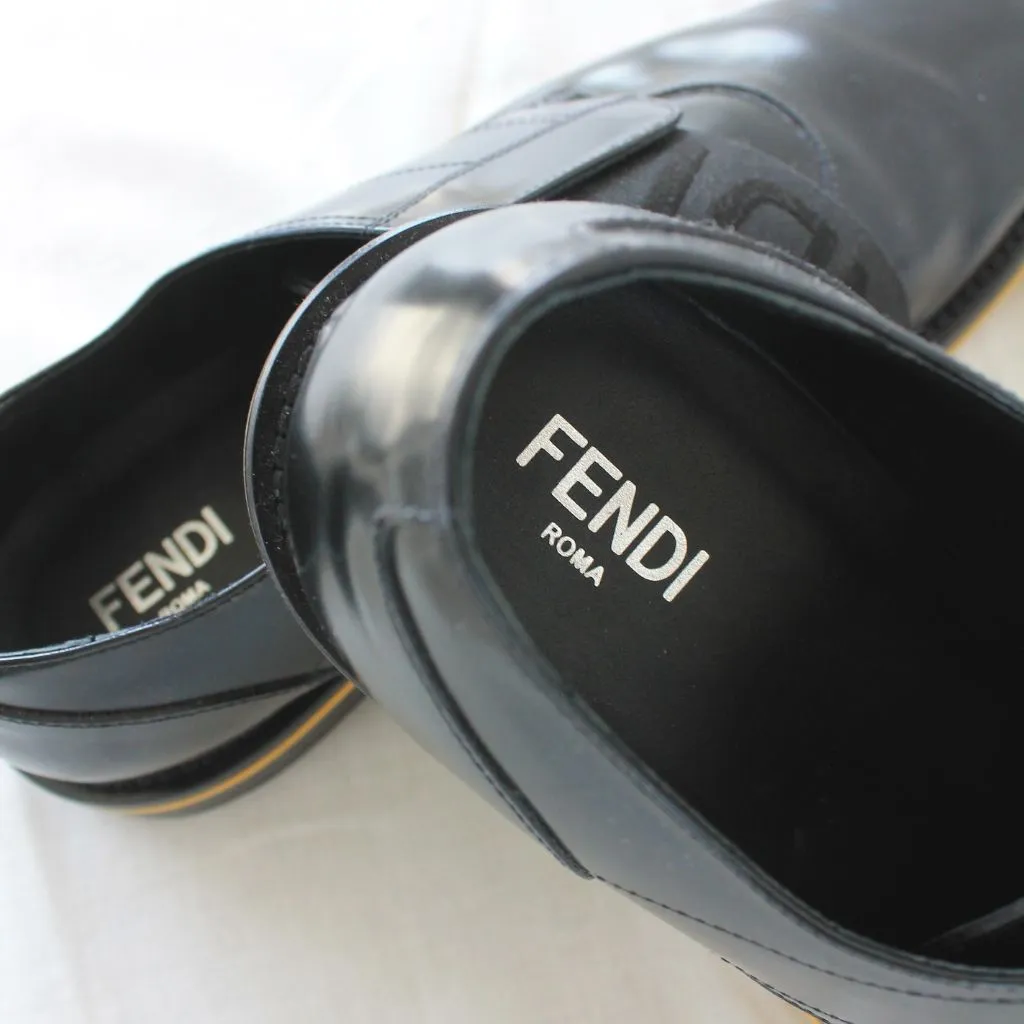 Fendi black leather derby with Fendi logo band, Mens size UK7
