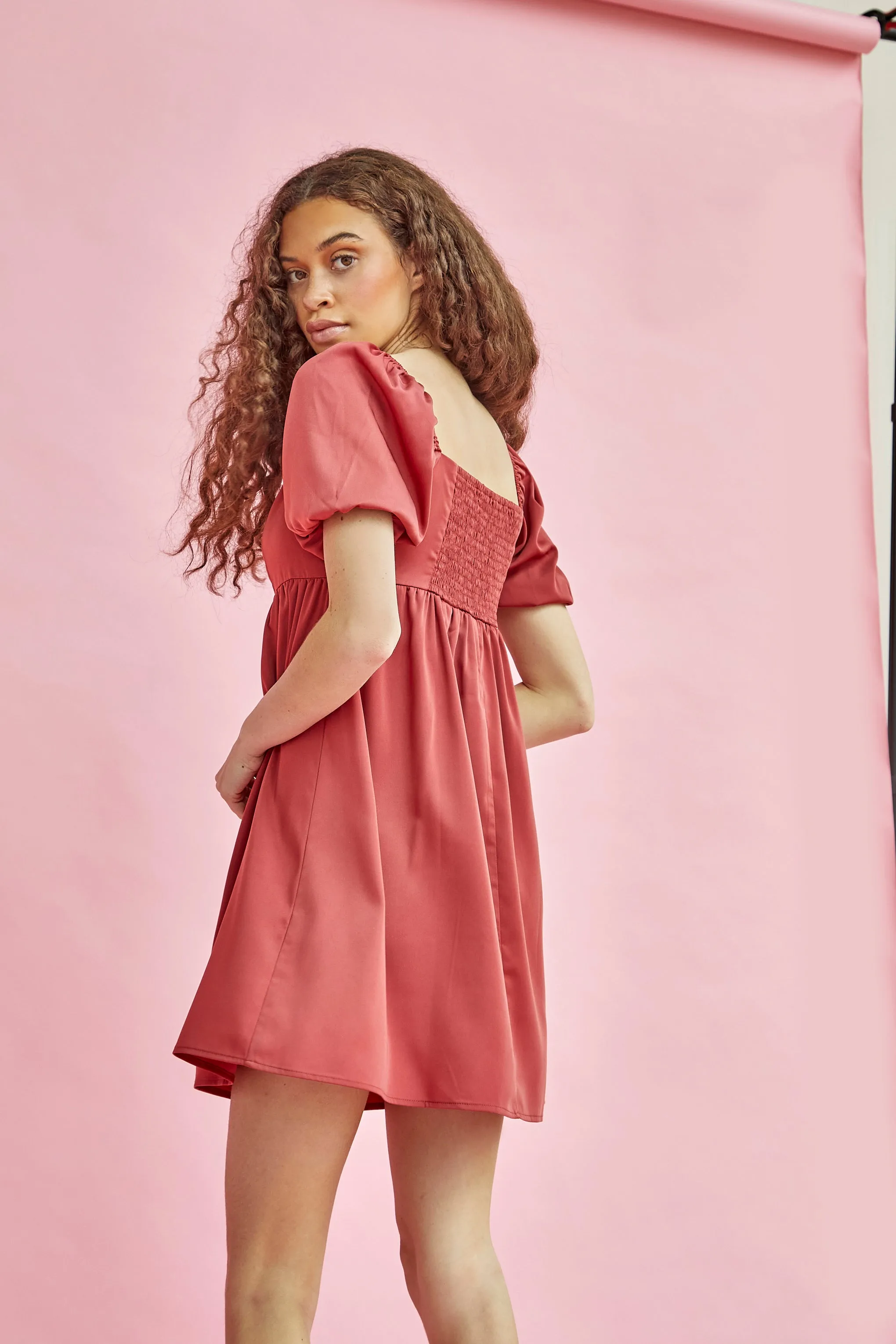 Glamorous Dark Rose Square Neck Empire Mini Dress