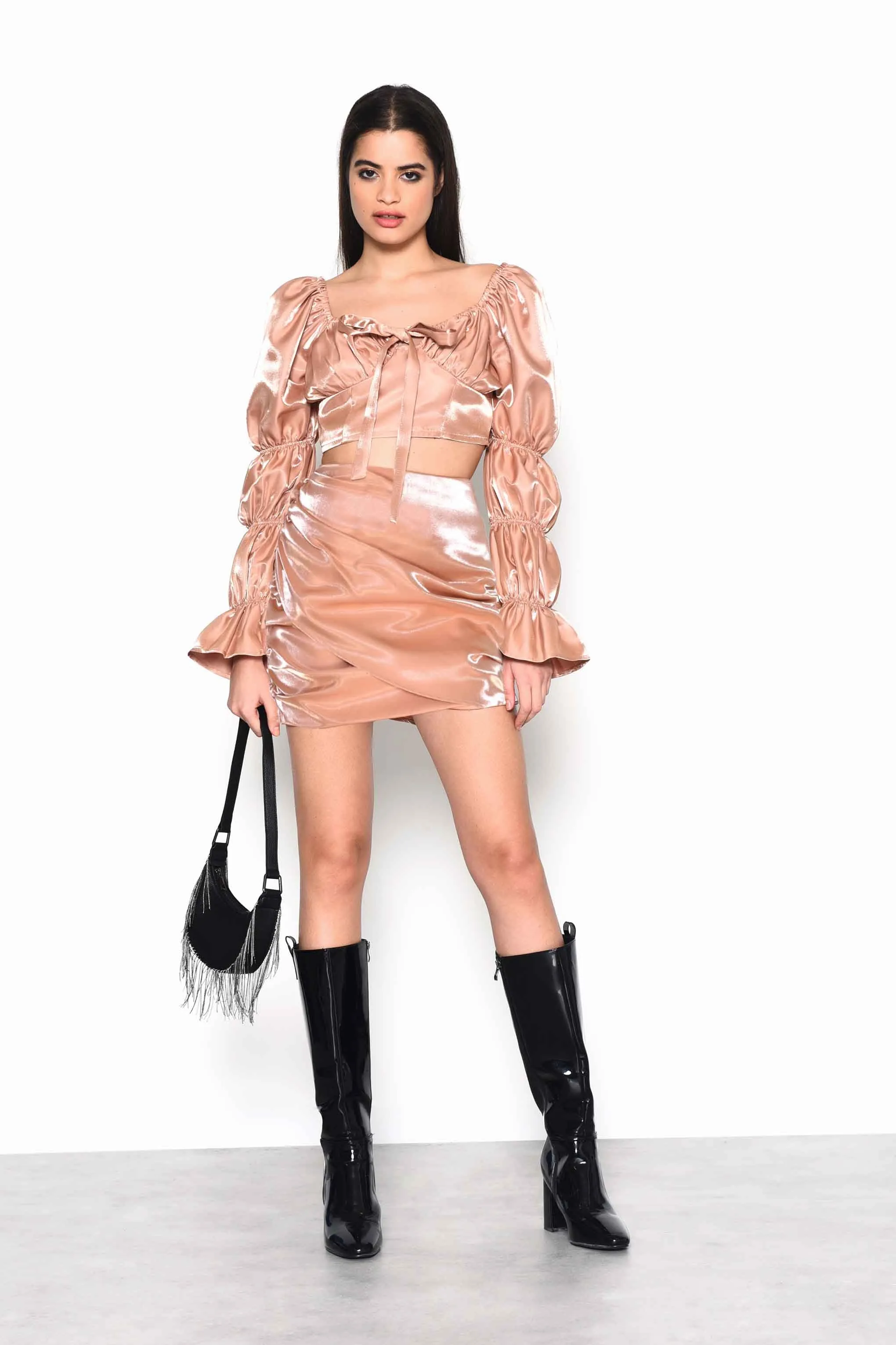 Glamorous Nude Shimmer Draped Front Mini Skirt