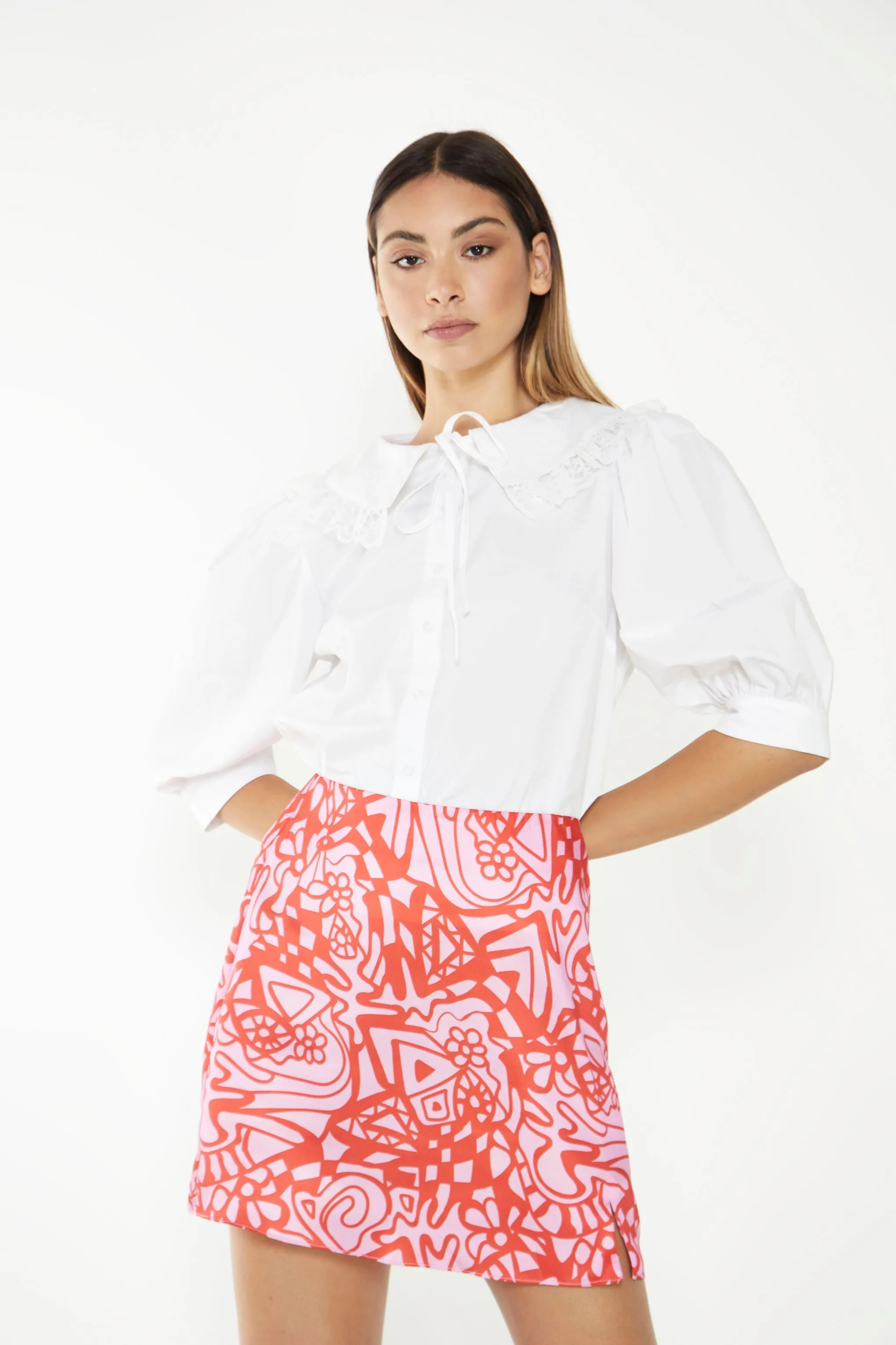 Glamorous Pink Red Abstract Mini Skirt