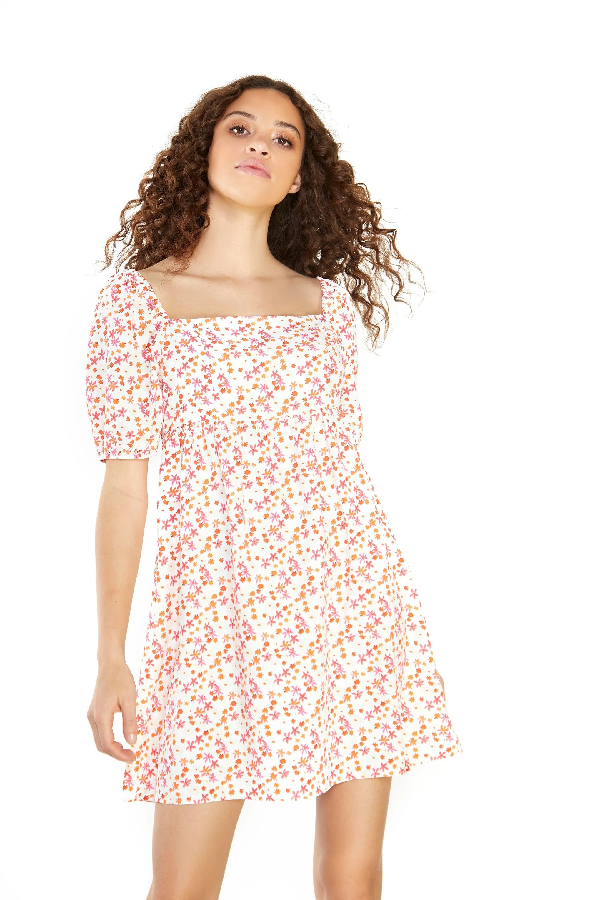 Glamorous Watercolour Ditsy Square Neck Mini Dress