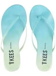 Leather flip flops in ombre (aqua to mint)