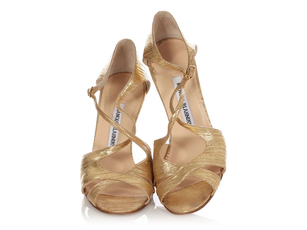 Manolo Blahnik Gold Lame Sandals