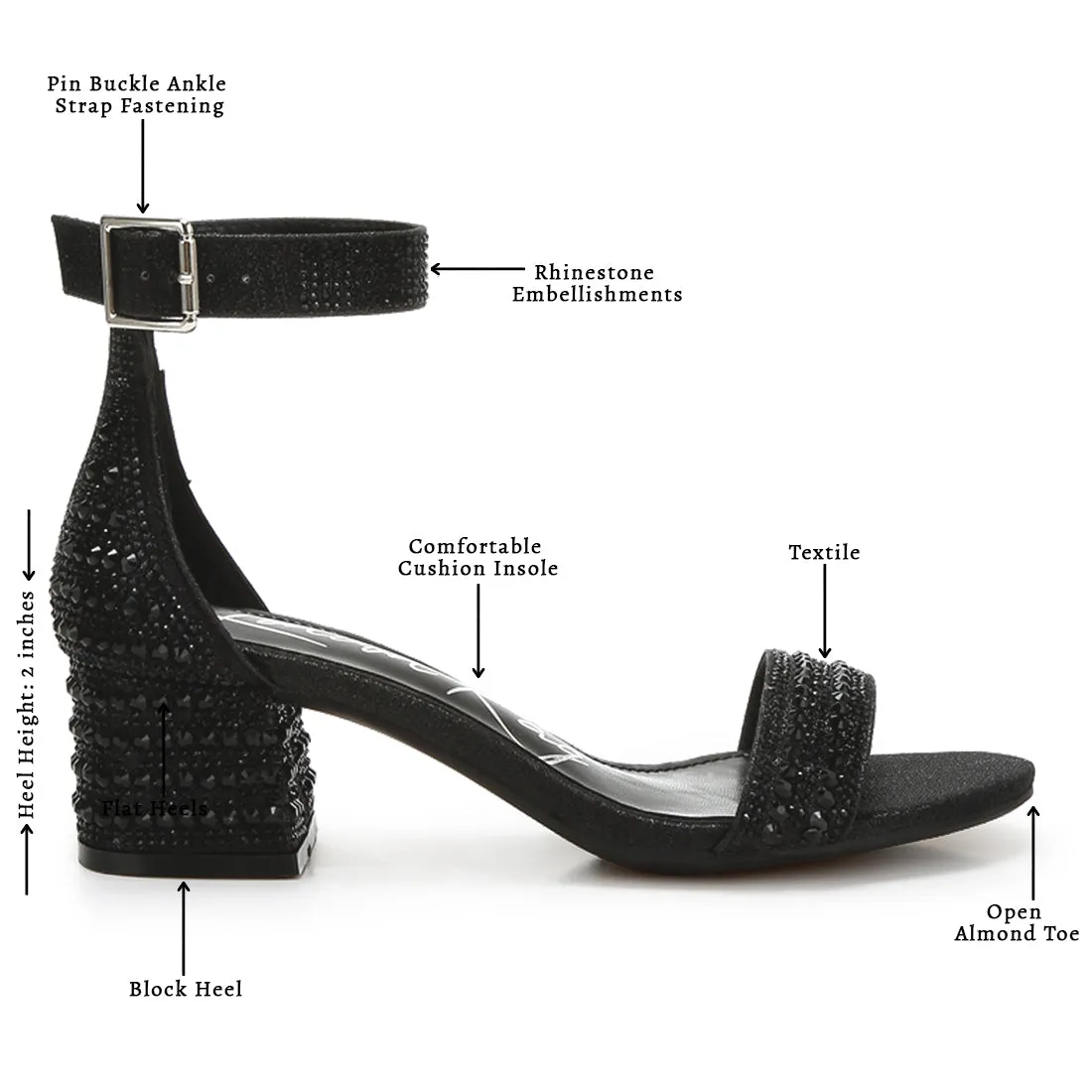Rhinestones Embellished Block Sandals