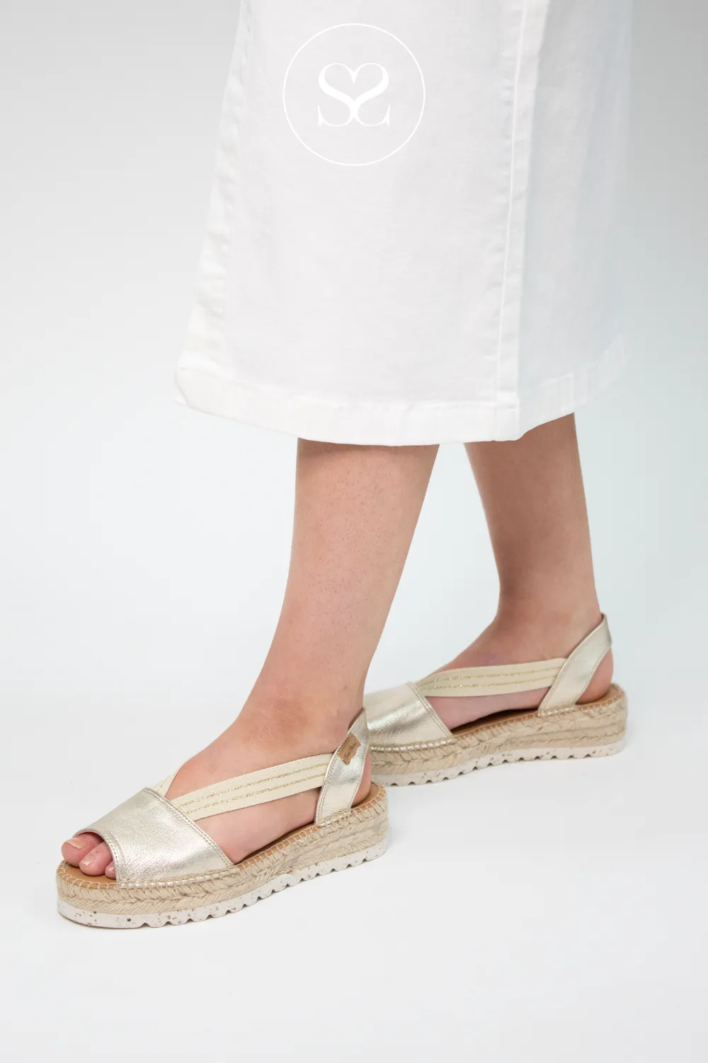 TONI PONS ESTEL GOLD LOW WEDGE ESPADRILLE SLINGBACK SANDAL