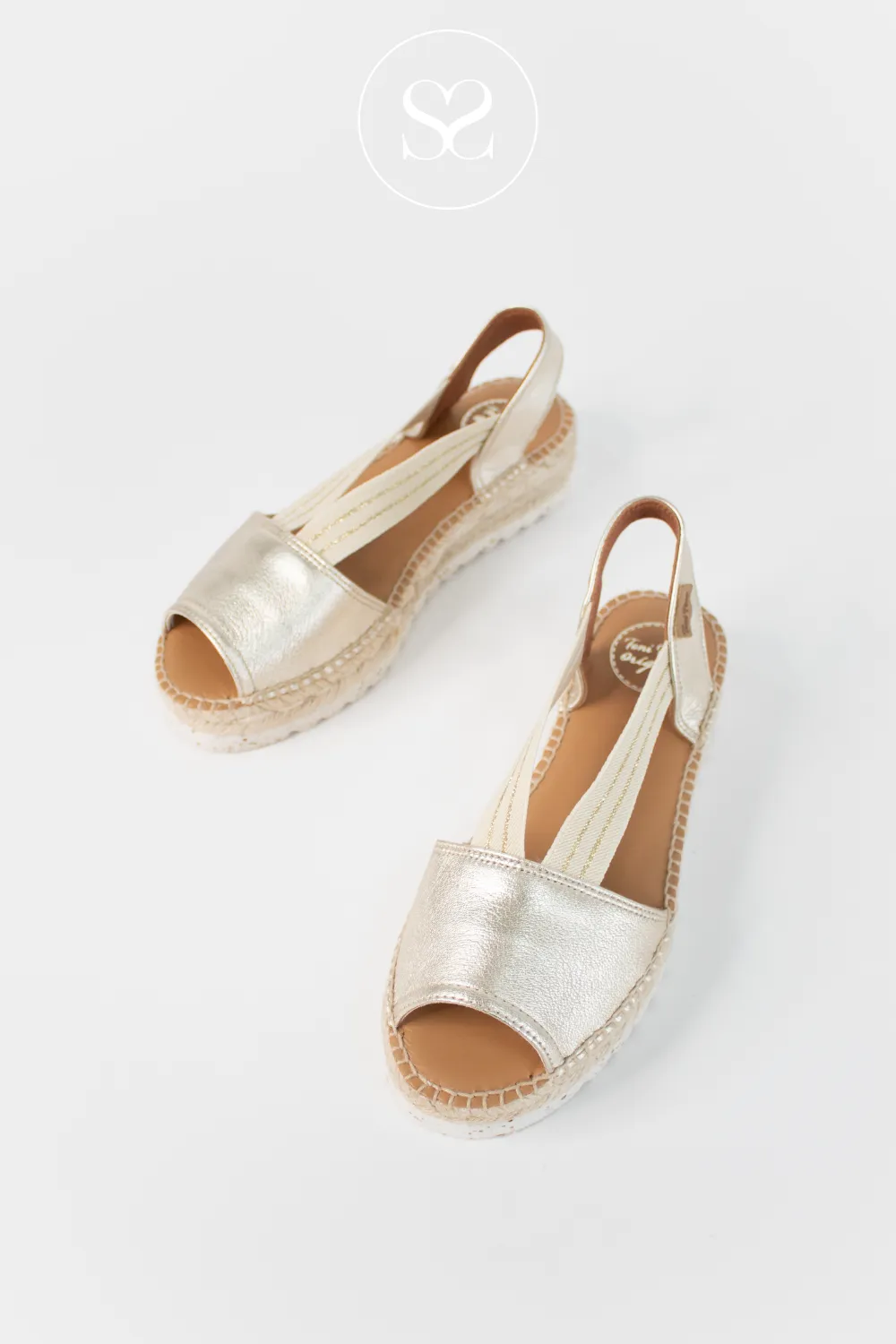 TONI PONS ESTEL GOLD LOW WEDGE ESPADRILLE SLINGBACK SANDAL