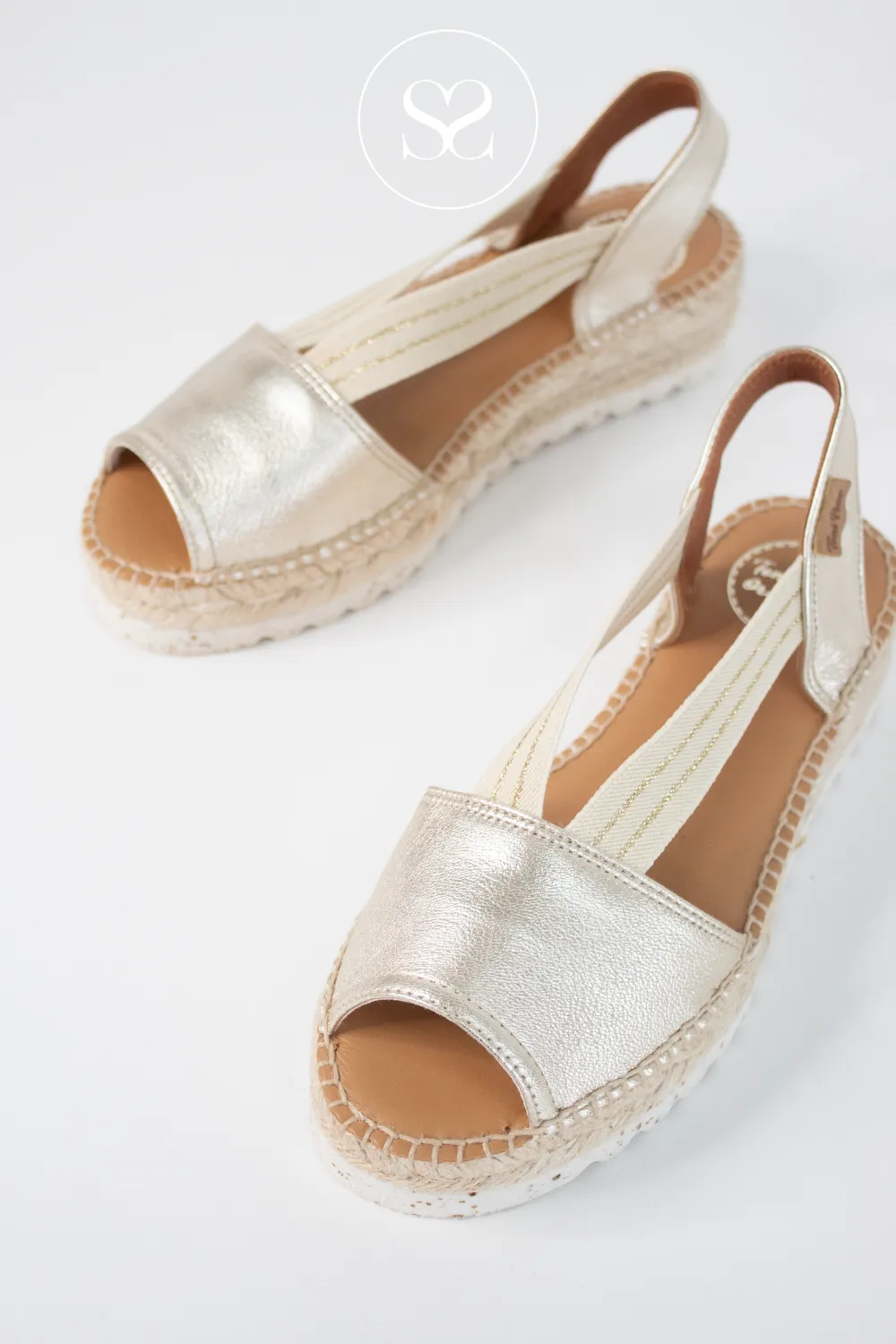 TONI PONS ESTEL GOLD LOW WEDGE ESPADRILLE SLINGBACK SANDAL