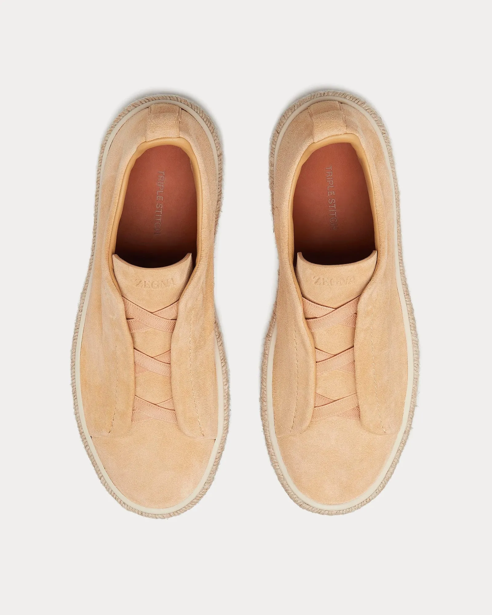 Triple Stitch Espadrilles Deerskin Peach Slip On Sneakers