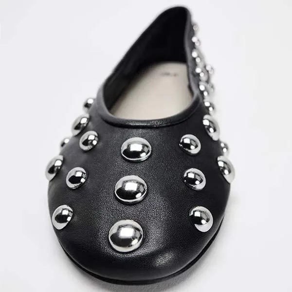 Women's Black Studded Ballet Flats 08457223C