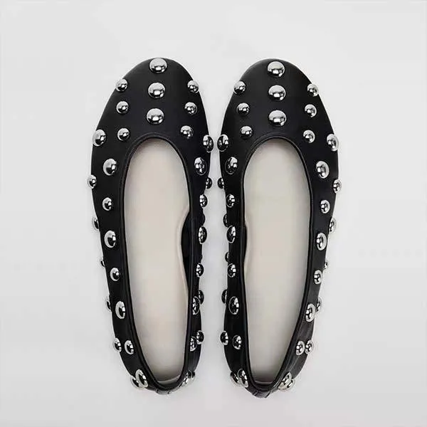 Women's Black Studded Ballet Flats 08457223C