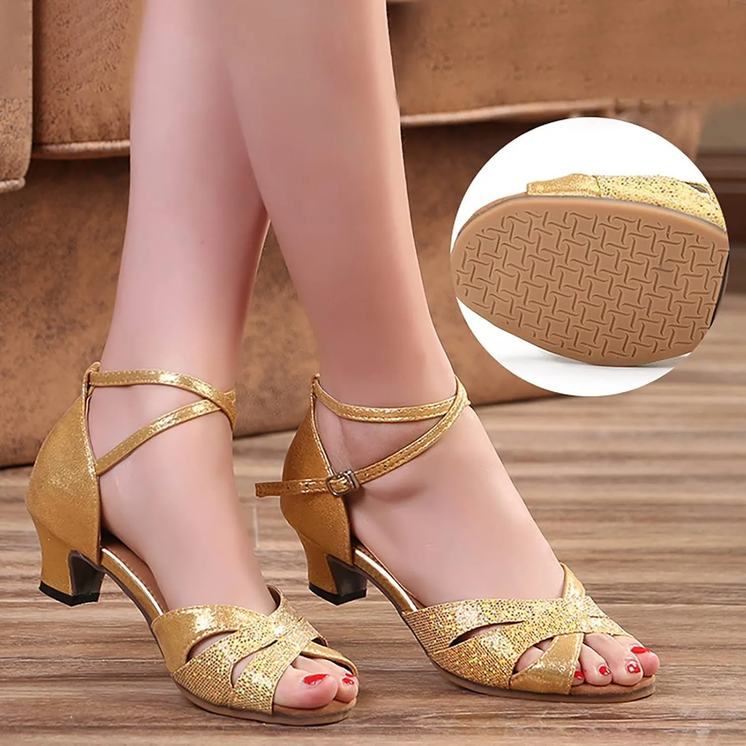 Womens Dress Sandals Low Heel Latin Dance Shoes Ballroom Practice Performance Sandals Summer Sandalias De Mujer